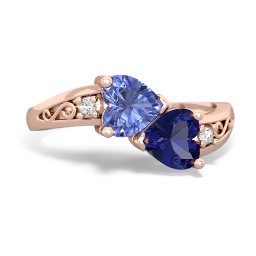 tanzanite-lab sapphire filligree ring