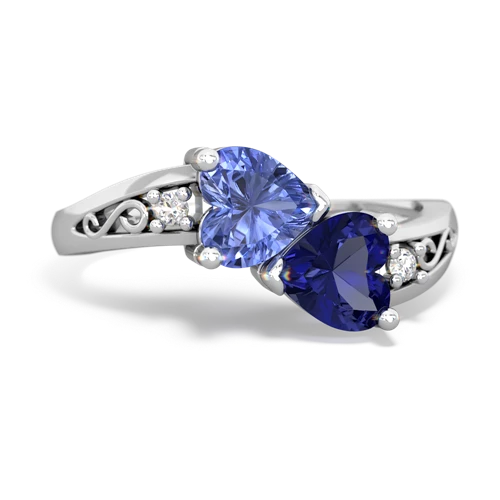 tanzanite-lab sapphire filligree ring