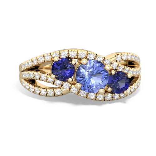 tanzanite-lab sapphire three stone pave ring