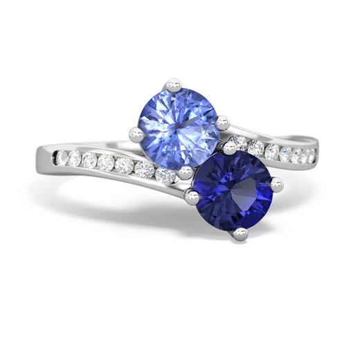 tanzanite-lab sapphire two stone channel ring