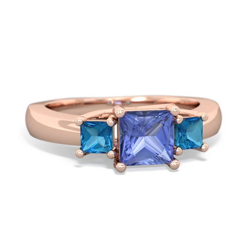Tanzanite Genuine Tanzanite with Genuine London Blue Topaz and Genuine Pink Tourmaline Three Stone Trellis ring Ring