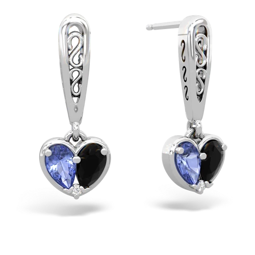 tanzanite-onyx filligree earrings