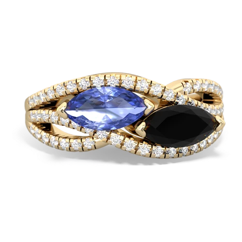 tanzanite-onyx double heart ring