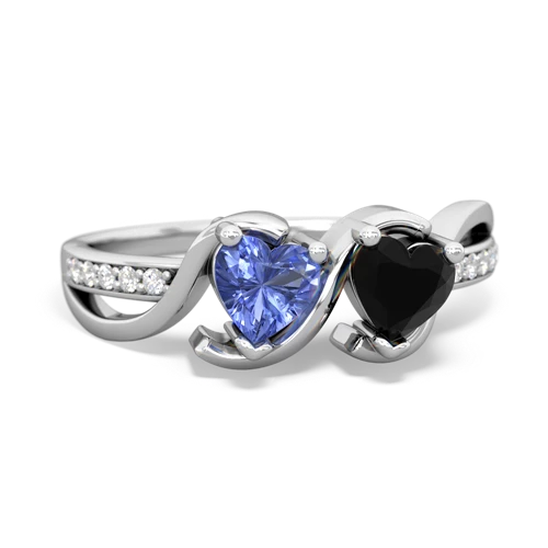 tanzanite-onyx double heart ring