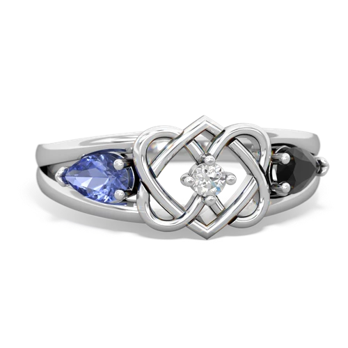 tanzanite-onyx double heart ring