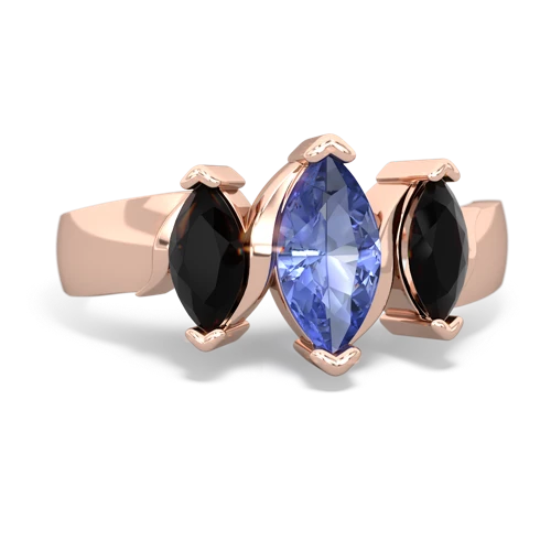 Tanzanite Genuine Tanzanite with Genuine Black Onyx and Genuine Aquamarine Three Peeks ring Ring