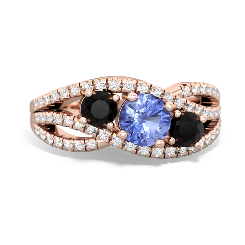 tanzanite-onyx three stone pave ring