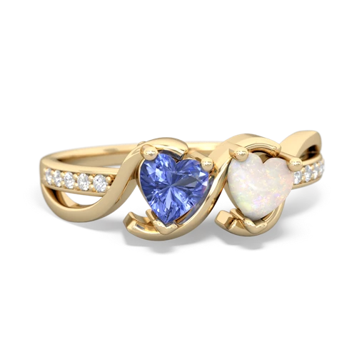tanzanite-opal double heart ring
