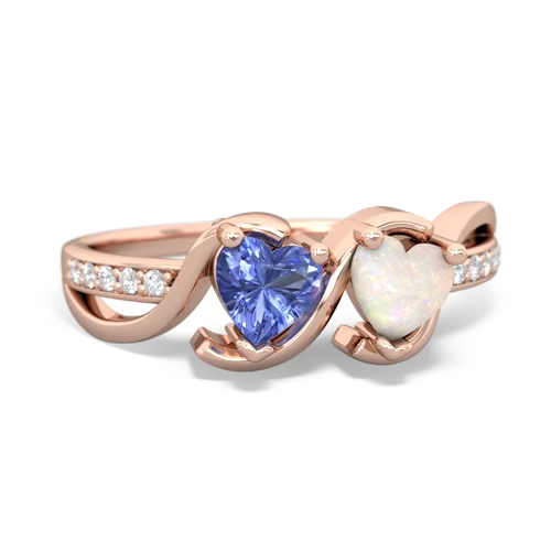 tanzanite-opal double heart ring