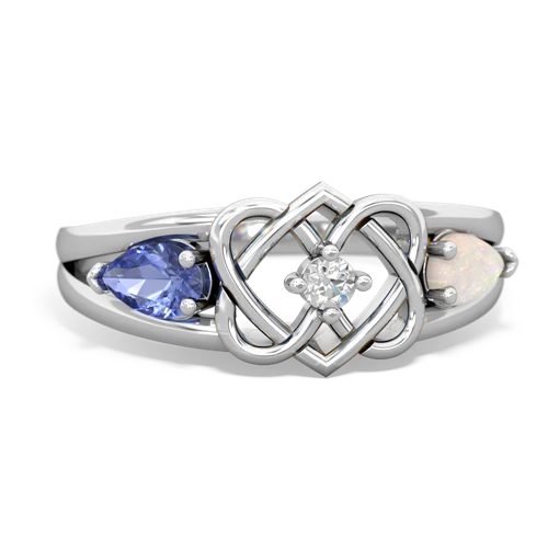 tanzanite-opal double heart ring