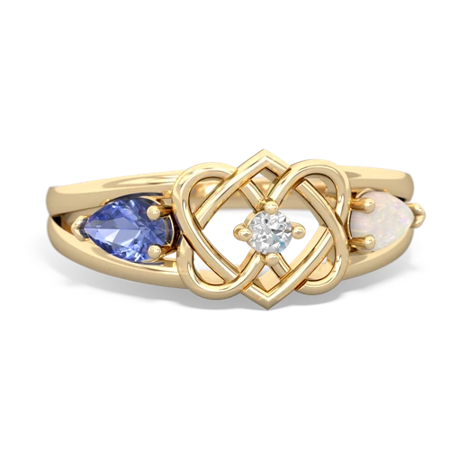 tanzanite-opal double heart ring