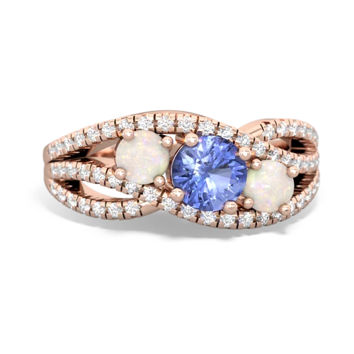 tanzanite-opal three stone pave ring