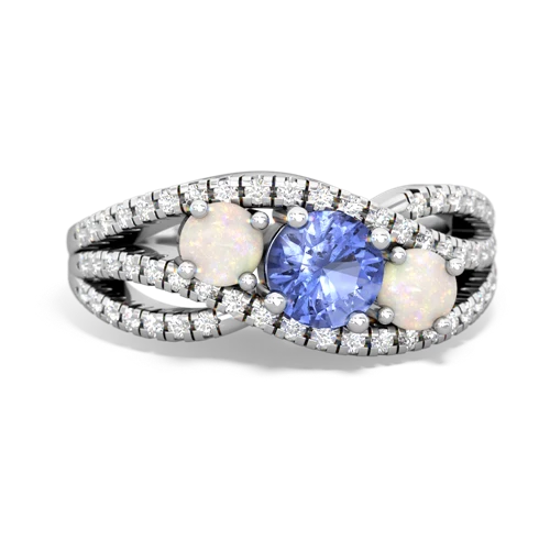 tanzanite-opal three stone pave ring