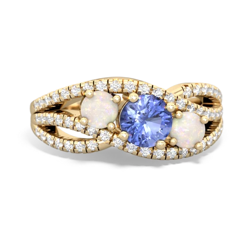 tanzanite-opal three stone pave ring