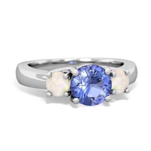 Tanzanite Genuine Tanzanite with Genuine Opal and Lab Created Sapphire Three Stone Trellis ring Ring