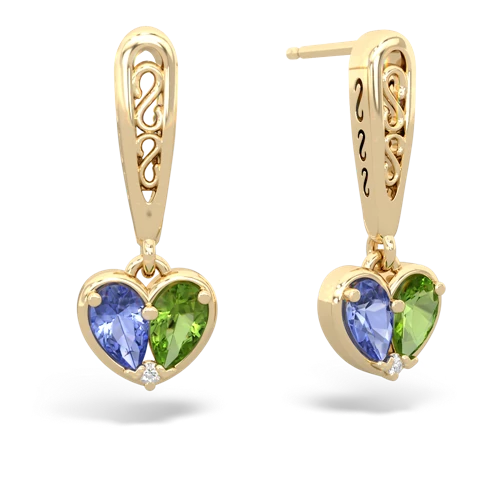 tanzanite-peridot filligree earrings