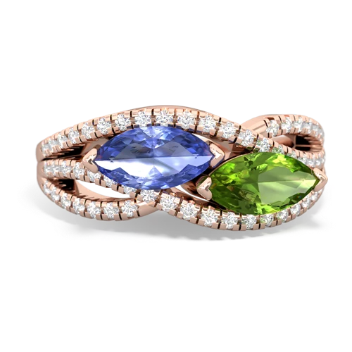 tanzanite-peridot double heart ring