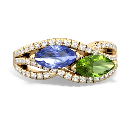 tanzanite-peridot double heart ring