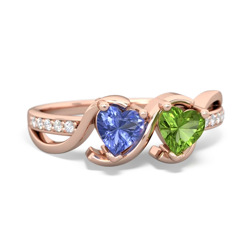 tanzanite-peridot double heart ring