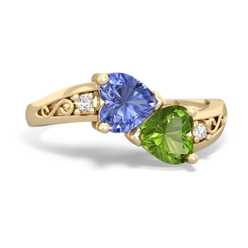 Tanzanite Genuine Tanzanite with Genuine Peridot Snuggling Hearts ring Ring
