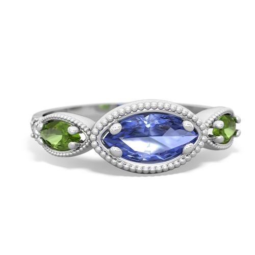 tanzanite-peridot milgrain marquise ring