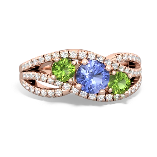 tanzanite-peridot three stone pave ring