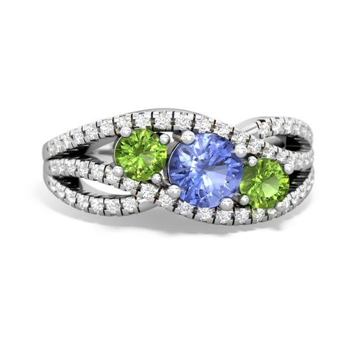 tanzanite-peridot three stone pave ring