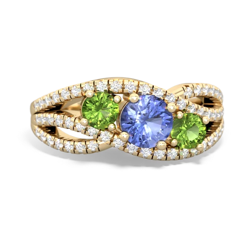 tanzanite-peridot three stone pave ring