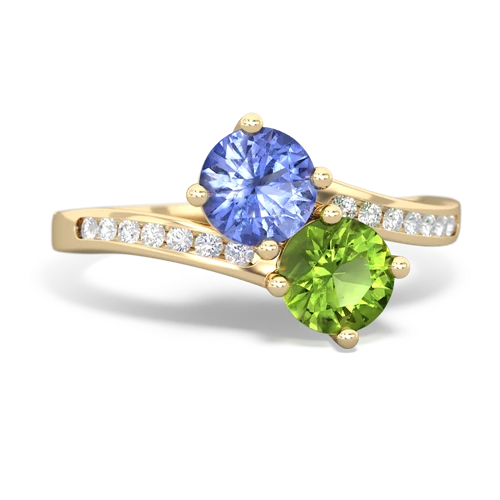 tanzanite-peridot two stone channel ring