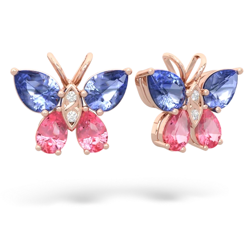tanzanite-pink sapphire butterfly earrings