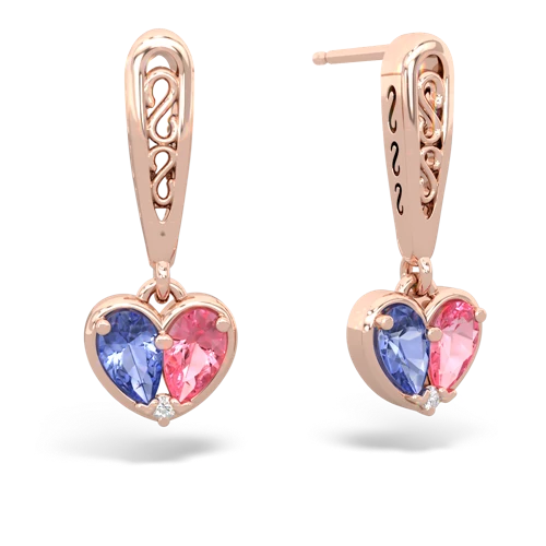 tanzanite-pink sapphire filligree earrings