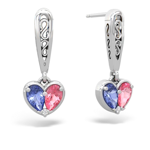 tanzanite-pink sapphire filligree earrings