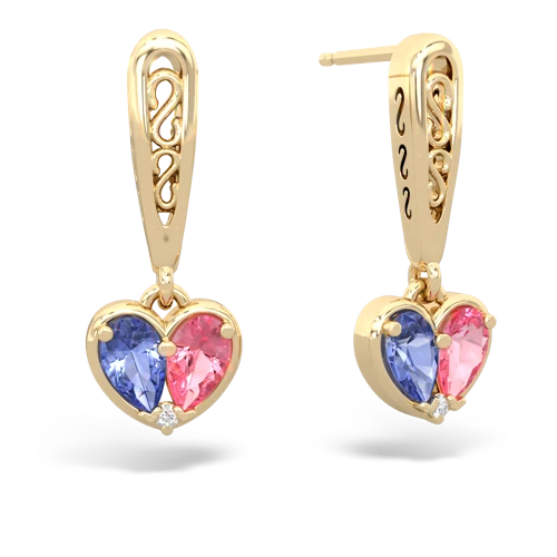 tanzanite-pink sapphire filligree earrings