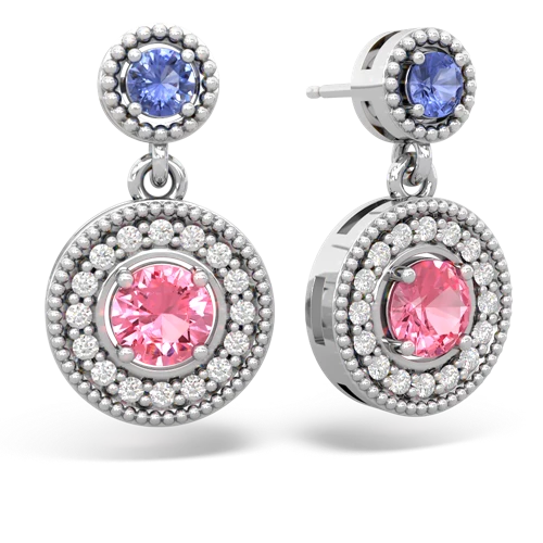 tanzanite-pink sapphire halo earrings