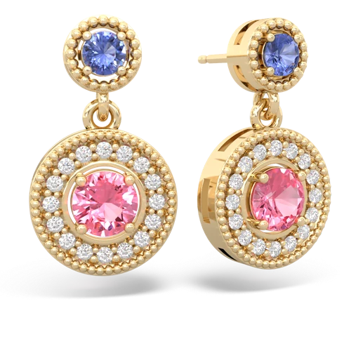 tanzanite-pink sapphire halo earrings