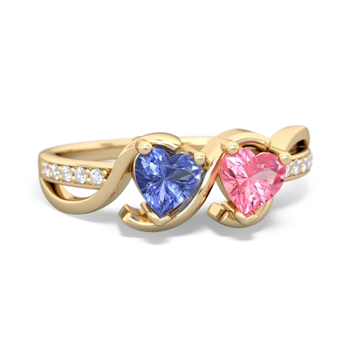 tanzanite-pink sapphire double heart ring