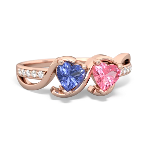 tanzanite-pink sapphire double heart ring