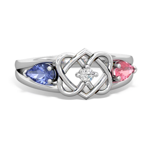 tanzanite-pink sapphire double heart ring