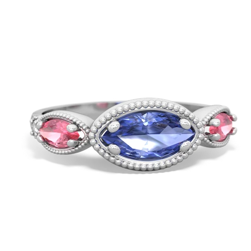Tanzanite Genuine Tanzanite with Lab Created Pink Sapphire and Genuine Pink Tourmaline Antique Style Keepsake ring Ring