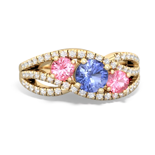 tanzanite-pink sapphire three stone pave ring