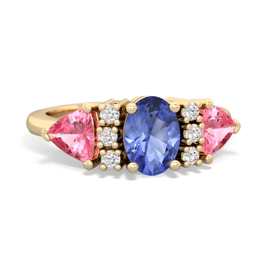 Tanzanite Genuine Tanzanite with Lab Created Pink Sapphire and Genuine Pink Tourmaline Antique Style Three Stone ring Ring