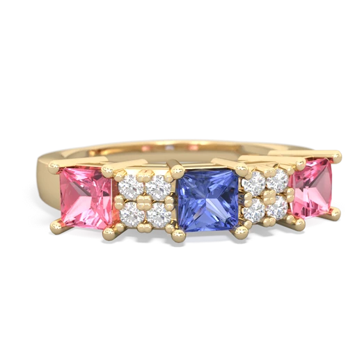 Tanzanite Genuine Tanzanite with Lab Created Pink Sapphire and Genuine Opal Three Stone ring Ring