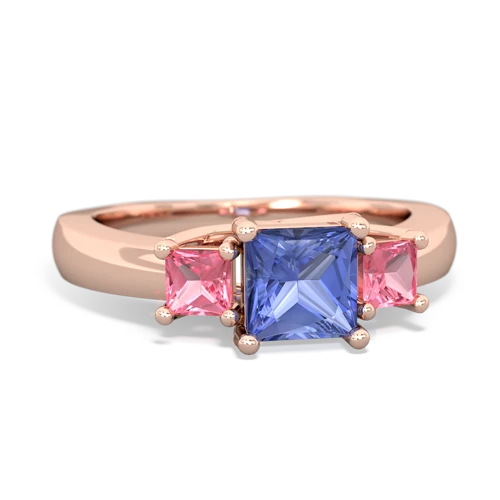 Tanzanite Genuine Tanzanite with Lab Created Pink Sapphire and Genuine Opal Three Stone Trellis ring Ring