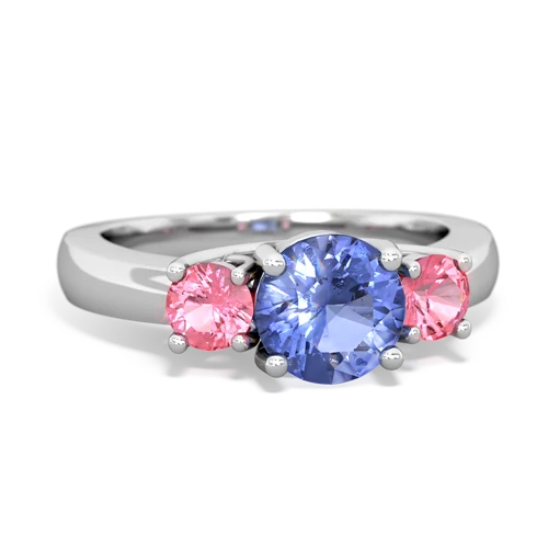 Tanzanite Genuine Tanzanite with Lab Created Pink Sapphire and Genuine Aquamarine Three Stone Trellis ring Ring