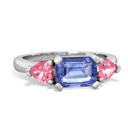 Tanzanite Genuine Tanzanite with Lab Created Pink Sapphire and Genuine Aquamarine Three Stone ring Ring