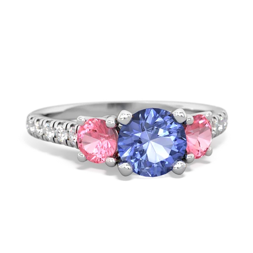 Tanzanite Genuine Tanzanite with Lab Created Pink Sapphire and Genuine Aquamarine Pave Trellis ring Ring
