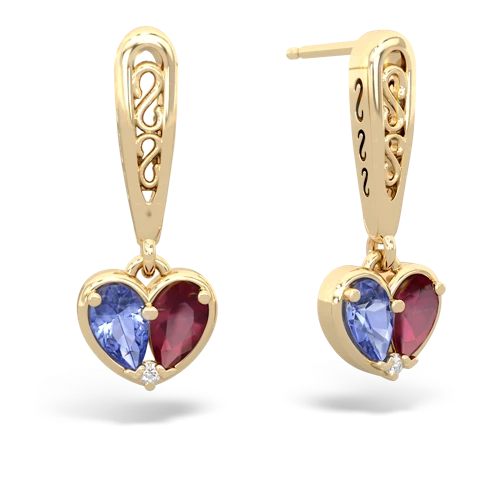 tanzanite-ruby filligree earrings