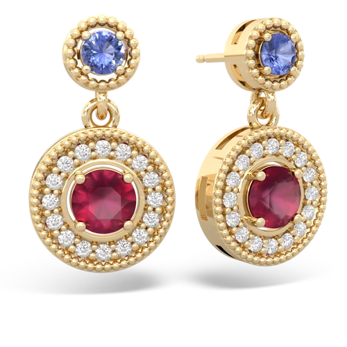tanzanite-ruby halo earrings