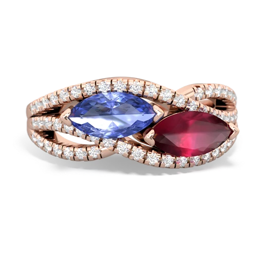 tanzanite-ruby double heart ring