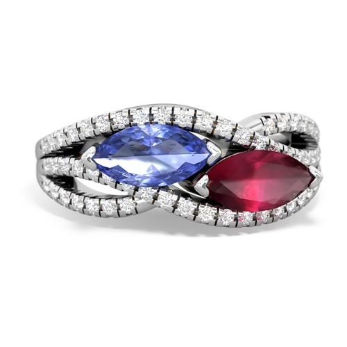 tanzanite-ruby double heart ring